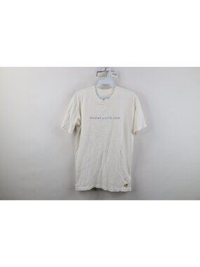 Vintage 90s Y2K Mens Small Distressed Hostel World hostelworld.com T-Shirt White